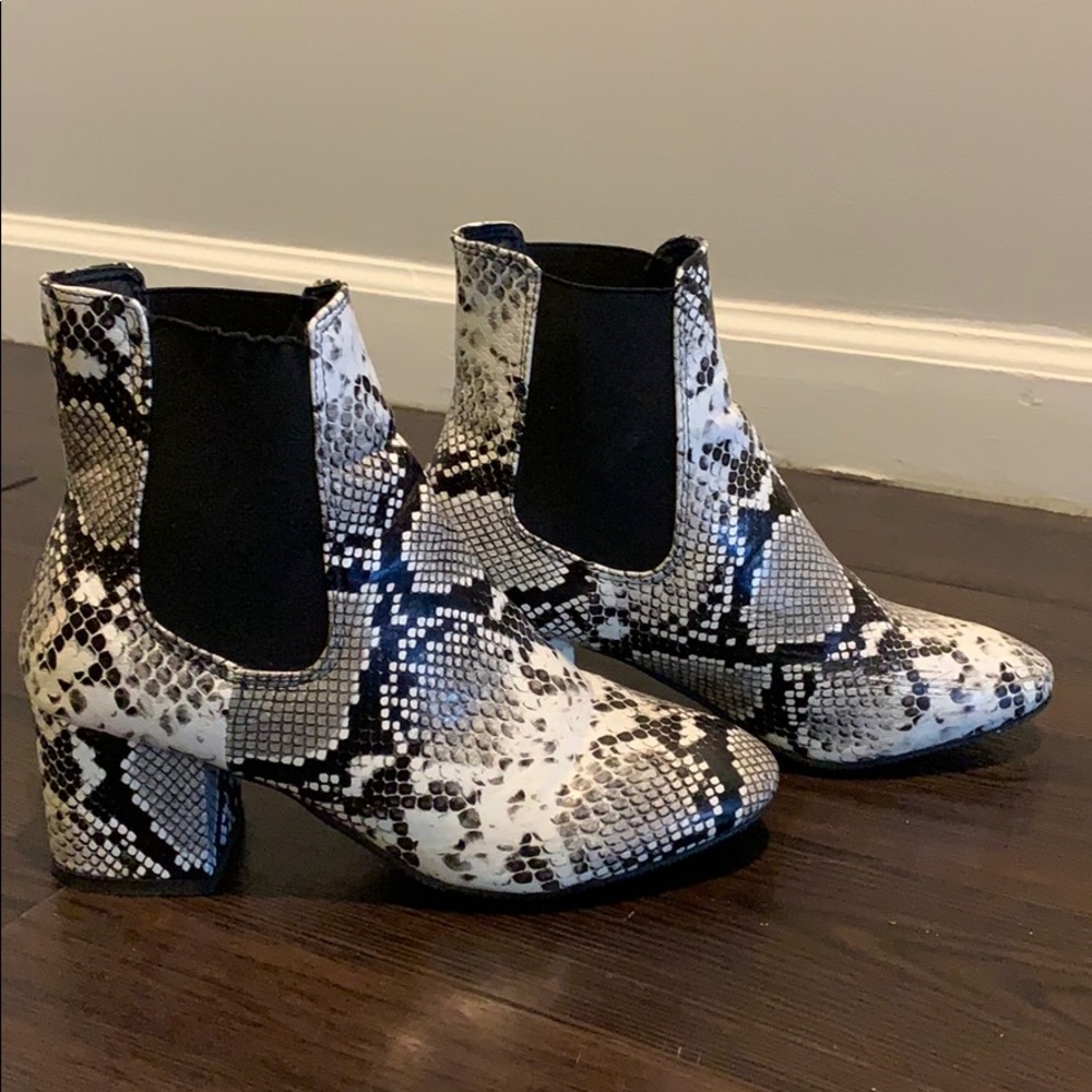 Black and White Snakeskin Booties